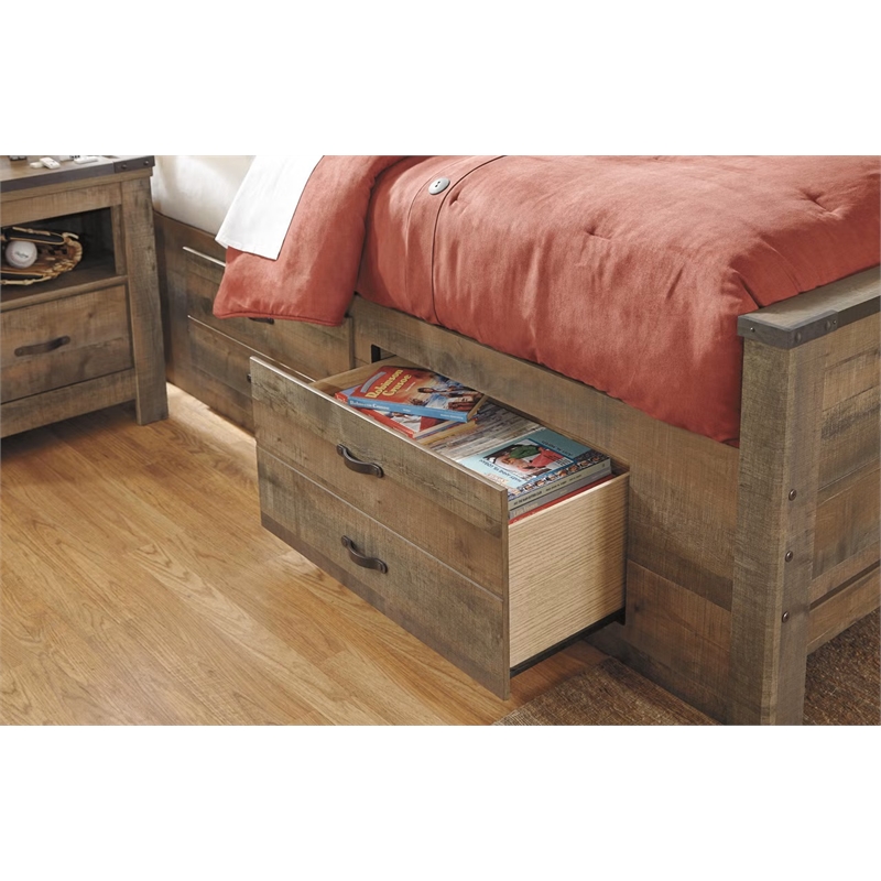 Bowery Hill Contemporary Full Panel Bed with 1-Large Storage Drawer in Brown