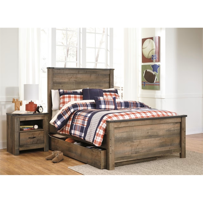 Bowery Hill Contemporary Full Panel Bed with 1-Large Storage Drawer in Brown