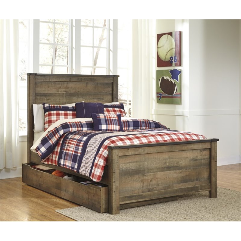 Bowery Hill Contemporary Full Panel Bed with 1-Large Storage Drawer in Brown