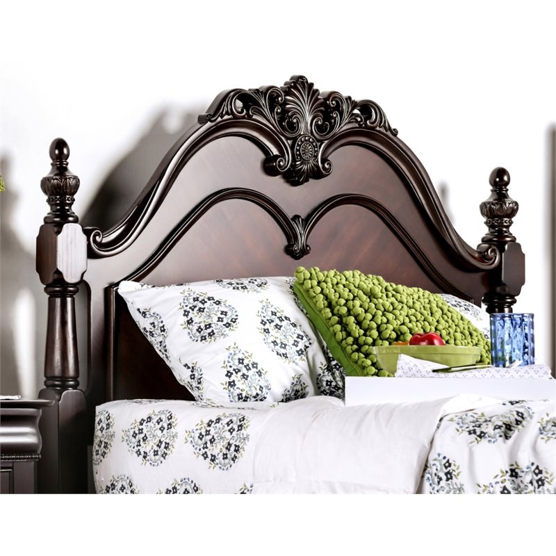 Bowery Hill Traditional Wood King Poster Bed in Cherry Finish