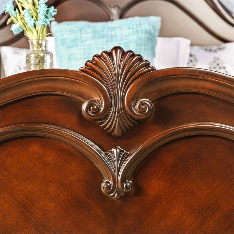 Bowery Hill Traditional Wood King Poster Bed in Cherry Finish
