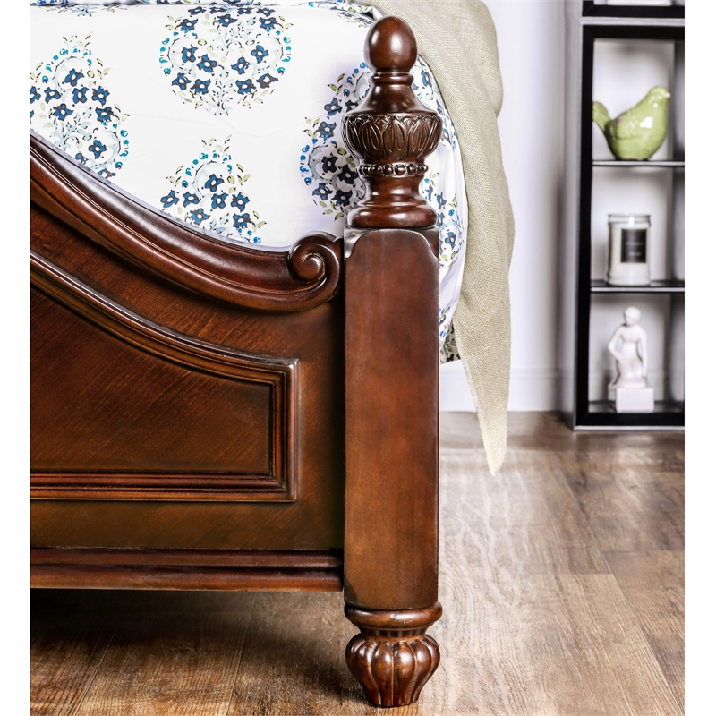 Bowery Hill Traditional Wood King Poster Bed in Cherry Finish