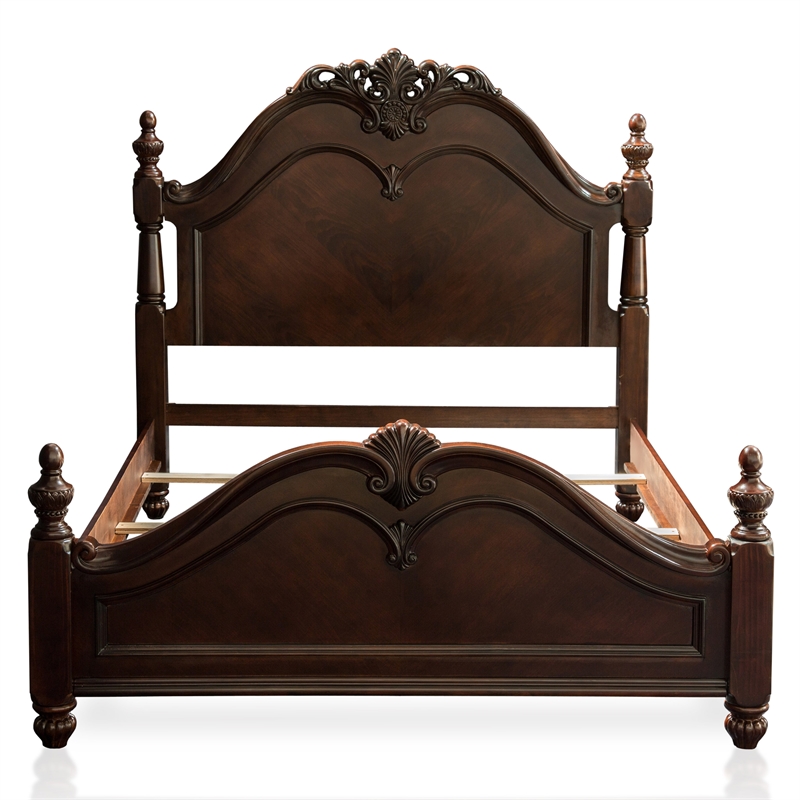 Bowery Hill Traditional Wood King Poster Bed in Cherry Finish