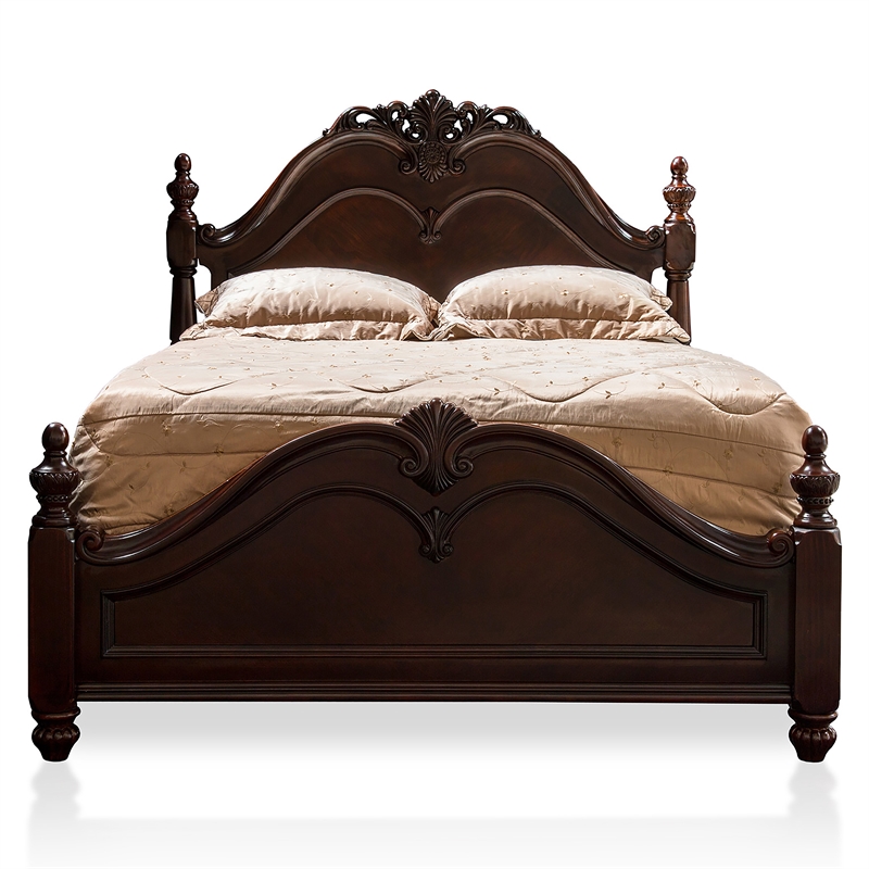 Bowery Hill Traditional Wood King Poster Bed in Cherry Finish