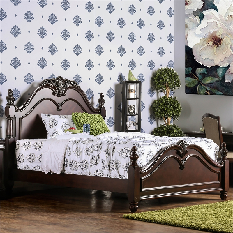 Bowery Hill Traditional Wood King Poster Bed in Cherry Finish