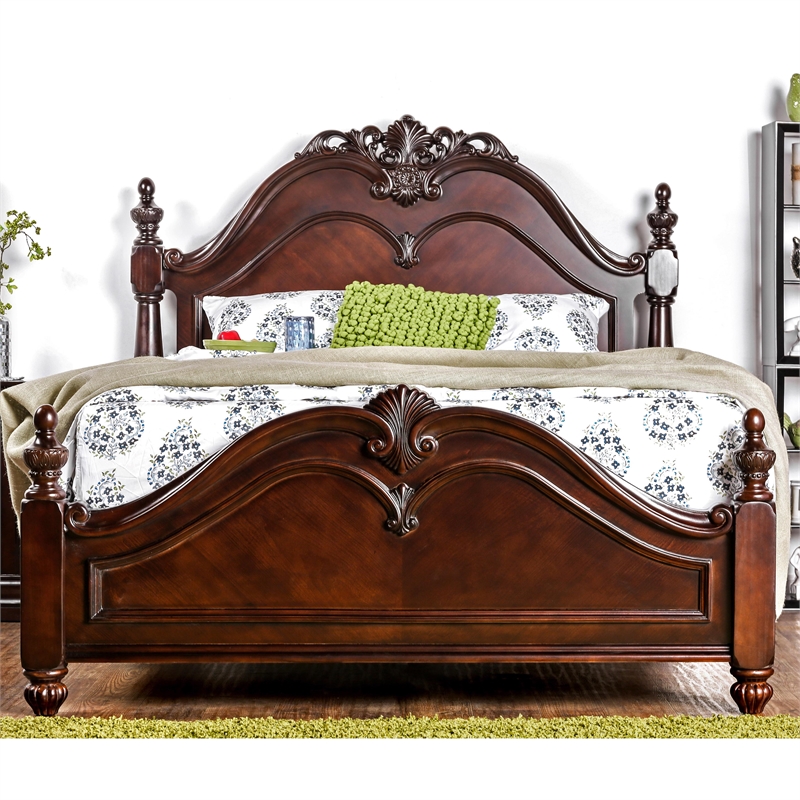 Bowery Hill Traditional Wood King Poster Bed in Cherry Finish