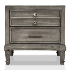Bowery Hill Contemporary Solid Wood 3-Drawer Nightstand in Gray