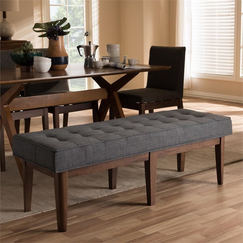 Bowery Hill Contemporary Button Tufted Dining Bench in Dark Gray