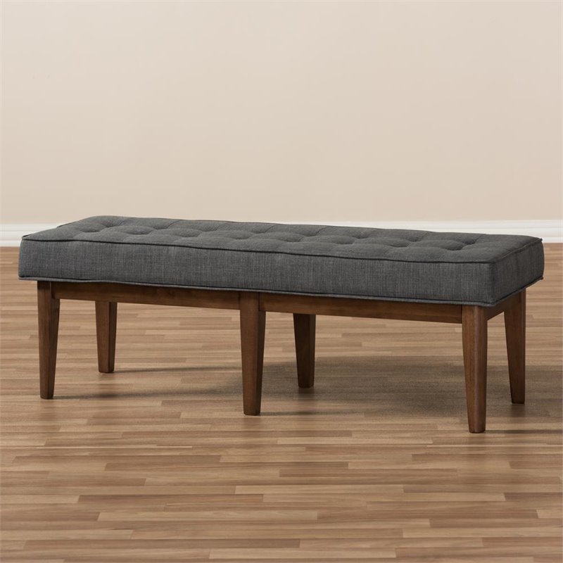 Bowery Hill Contemporary Button Tufted Dining Bench in Dark Gray
