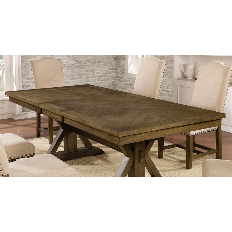 Bowery Hill Rustic Wood Extendable Dining Table in Rustic Brown