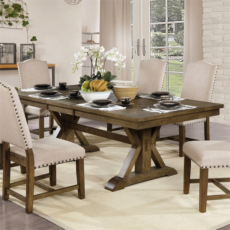 Bowery Hill Rustic Wood Extendable Dining Table in Rustic Brown