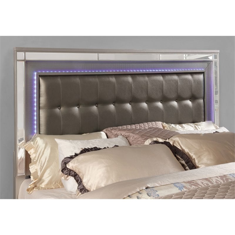 Bowery Hill Modern / Contemporary Wood Queen Bed with LED in Silver