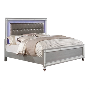 Bowery Hill Modern / Contemporary Wood Queen Bed with LED in Silver