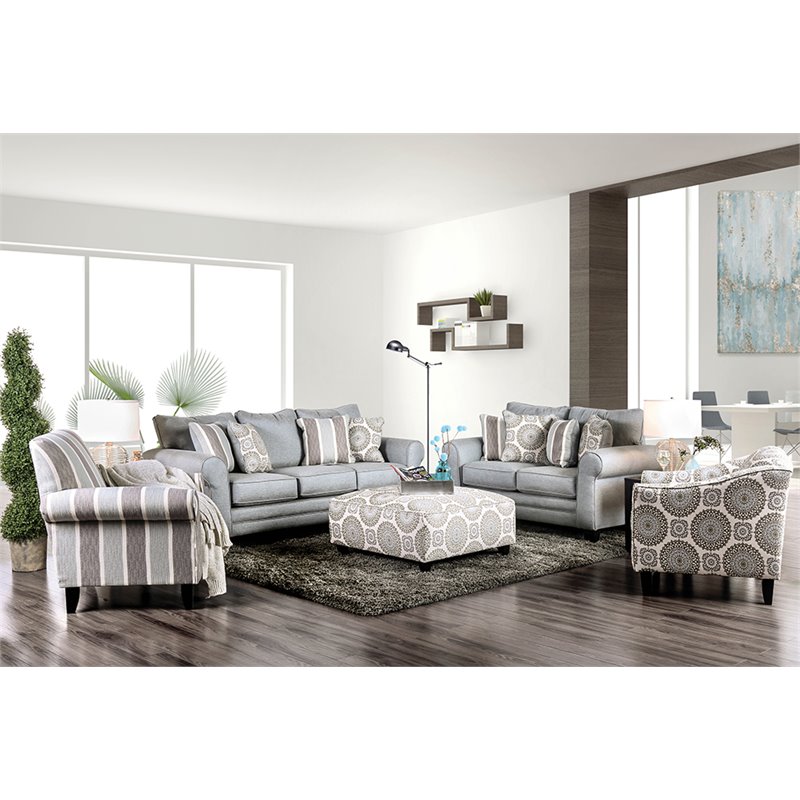 Bowery Hill Transitional Woven Fabric Ottoman in Blue and Gray