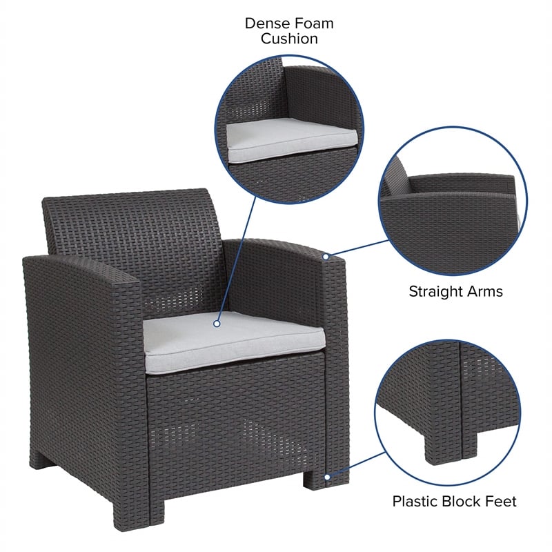Bowery Hill Contemporary Wicker / Rattan Patio Chair in Dark Gray