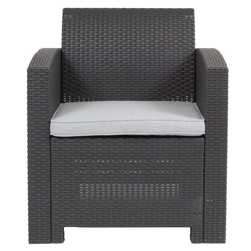 Bowery Hill Contemporary Wicker / Rattan Patio Chair in Dark Gray