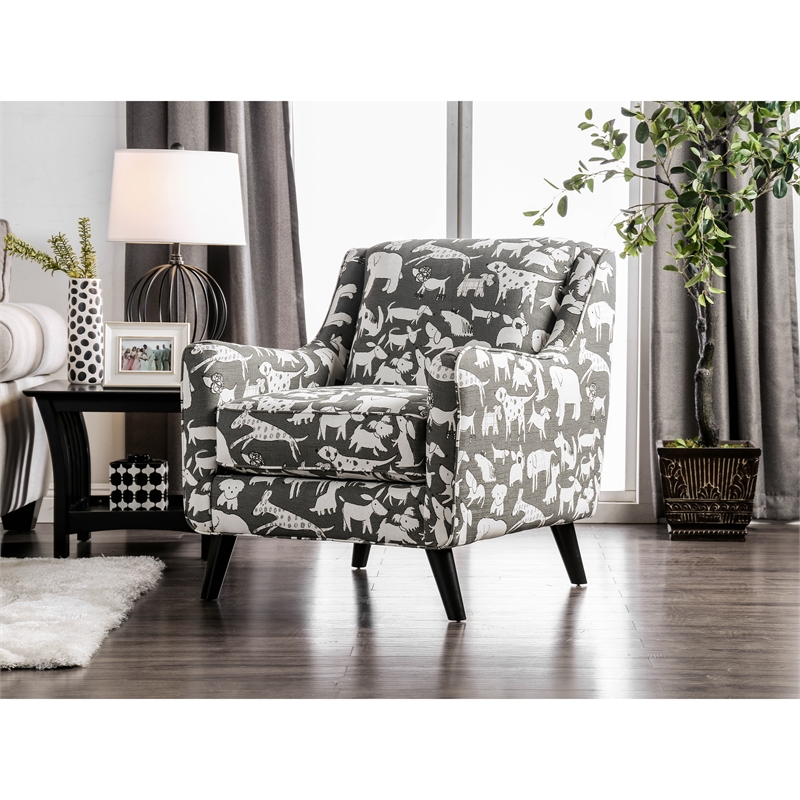 Bowery Hill Modern Chenille Accent Chair in Gray Dog Pattern