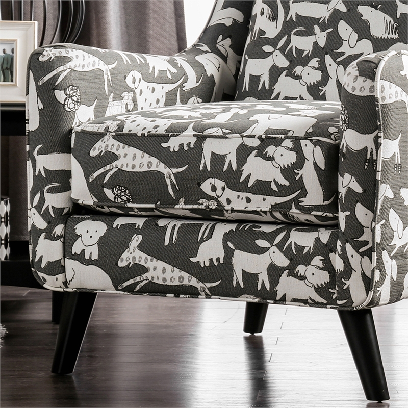 Bowery Hill Modern Chenille Accent Chair in Gray Dog Pattern