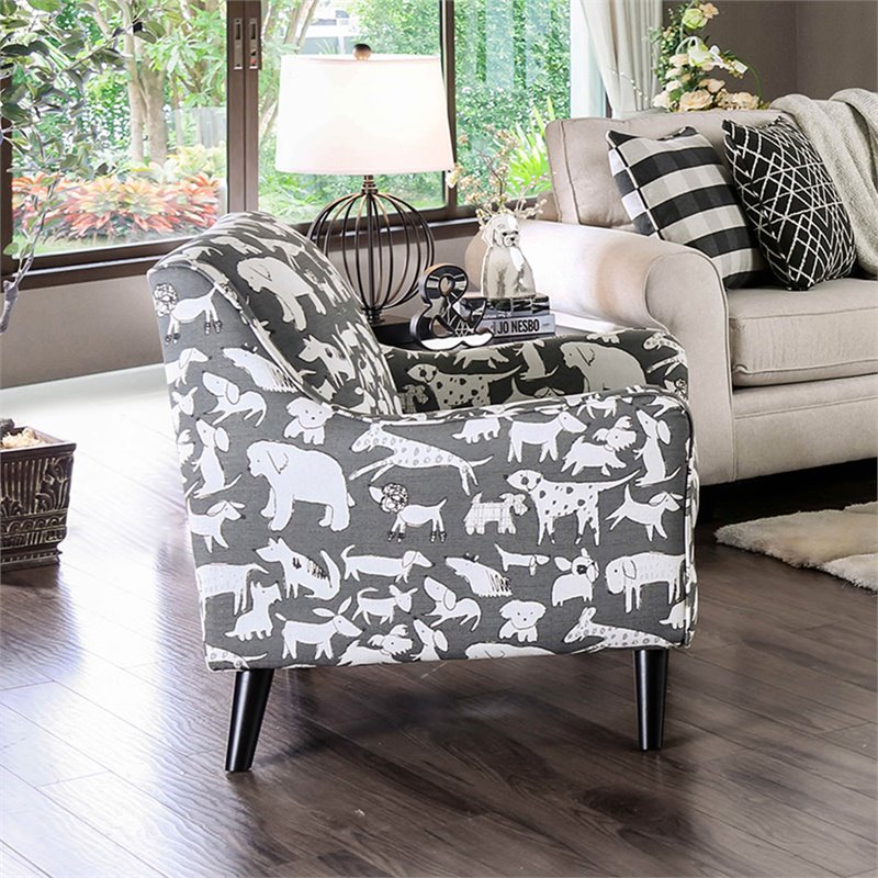 Bowery Hill Modern Chenille Accent Chair in Gray Dog Pattern
