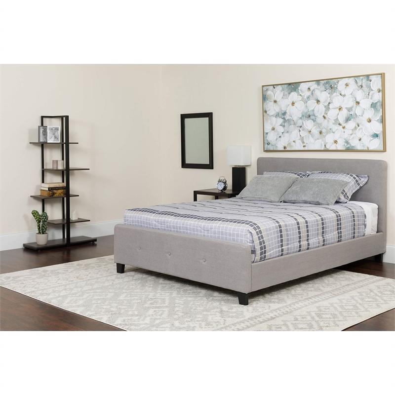 Bowery Hill Contemporary Tufted Full Platform Bed in Light Gray
