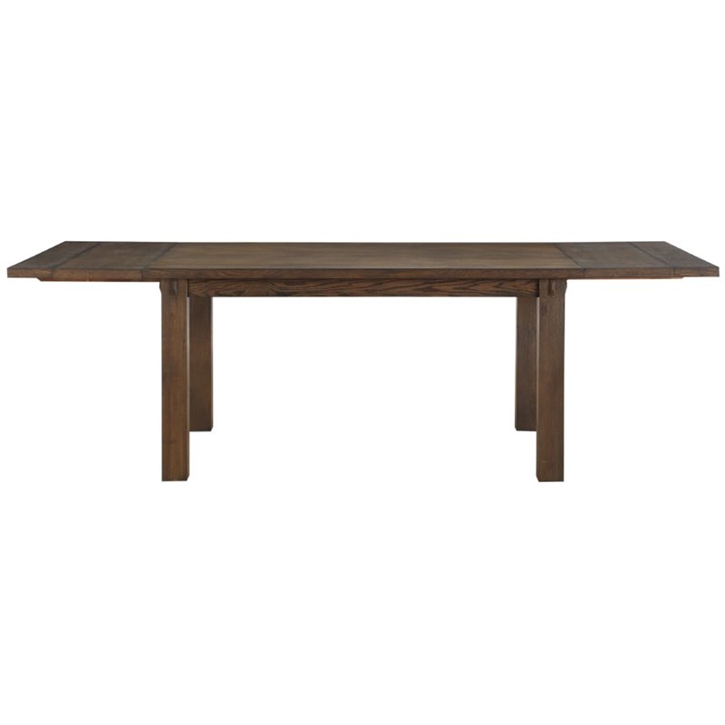 Bowery Hill Rectangular Wooden Dining Table with Extension Leaf in Dark Oak