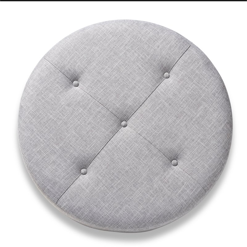 Bowery Hill Tufted Fabric and Wood Coffee Table Ottoman in Light Gray