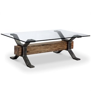 Bowery Hill Reclaimed Wood Brown Cocktail Table Rectangular Tempered Glass