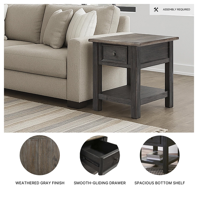 Bowery Hill Solid Wood Grayish Brown End Table Rectangular 25.13