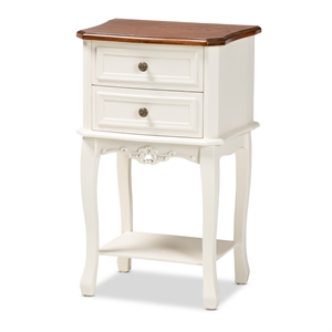 Bowery Hill French White and Cherry Brown Wood 2-Drawer End Table