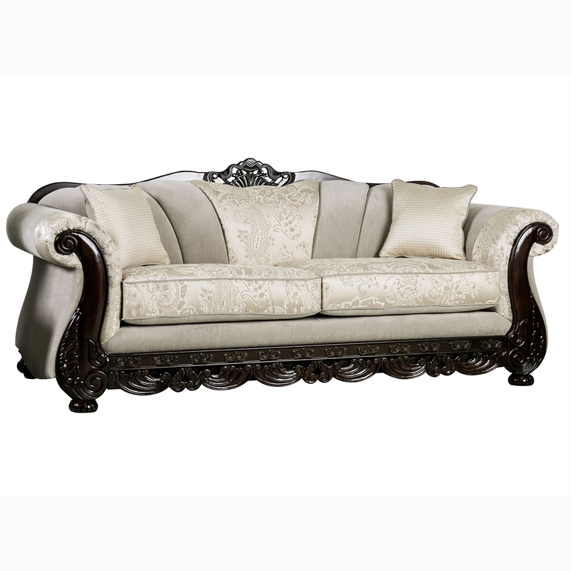 Bowery Hill Traditional Soft Texture Chenille Upholstered Sofa in Ivory