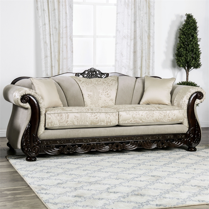 Bowery Hill Traditional Soft Texture Chenille Upholstered Sofa in Ivory