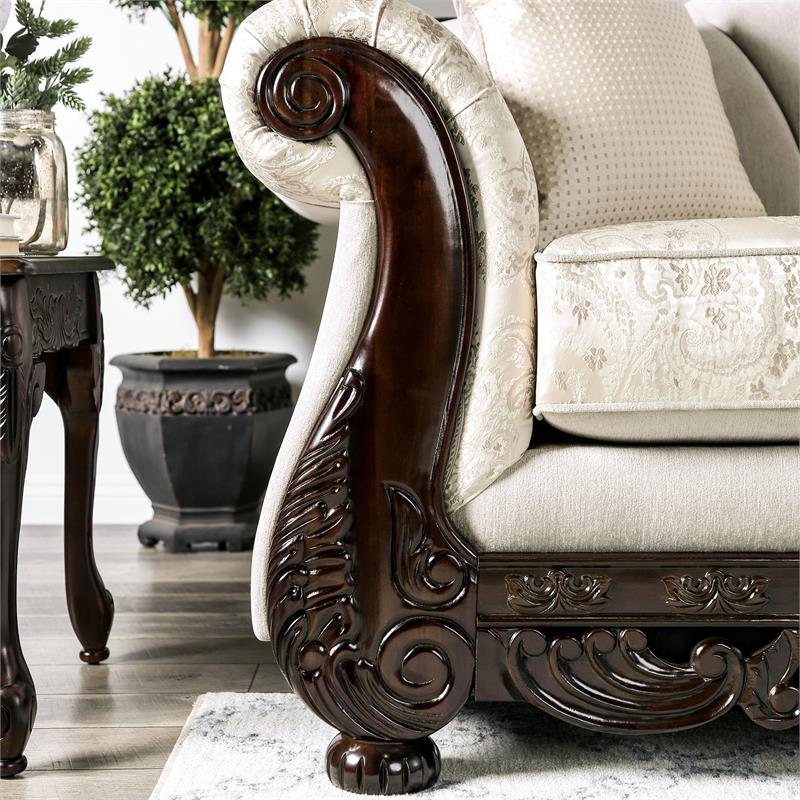 Bowery Hill Traditional Soft Texture Chenille Upholstered Sofa in Ivory