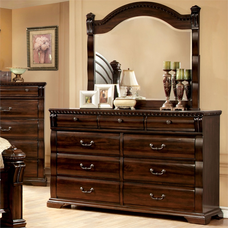 Bowery Hill Modern 2-Piece Wood Dresser and Mirror in Cherry