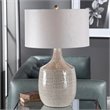 Bowery Hill Farmhouse Ceramic and Fabric Table Lamp in Light Gray