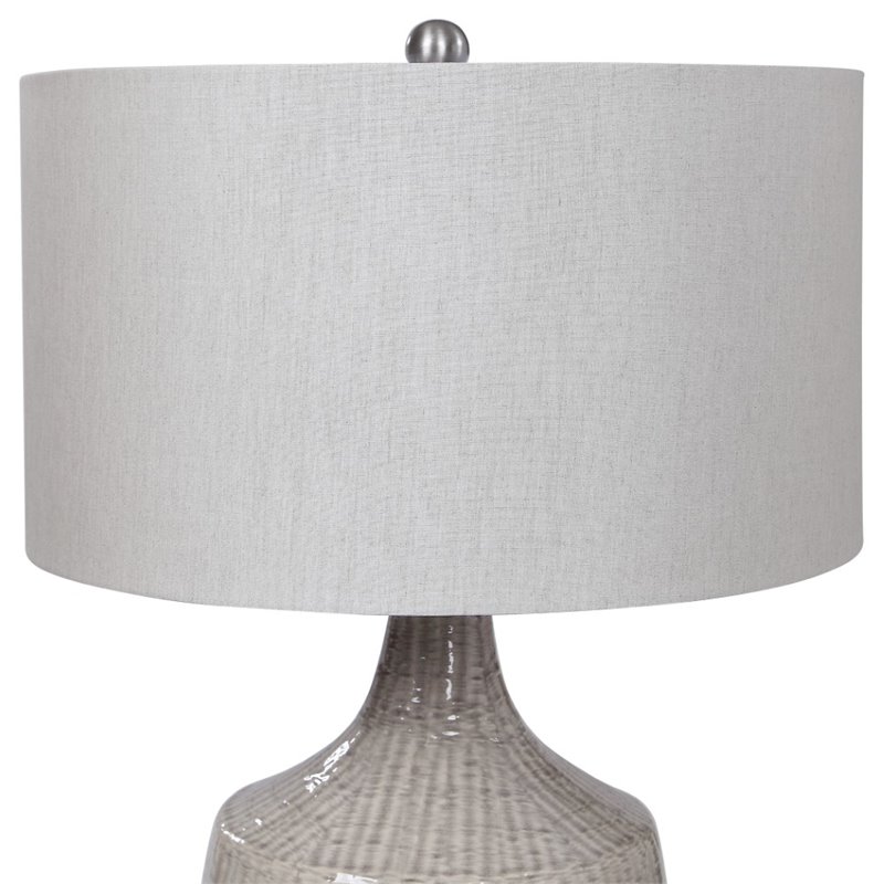 Bowery Hill Farmhouse Ceramic and Fabric Table Lamp in Light Gray