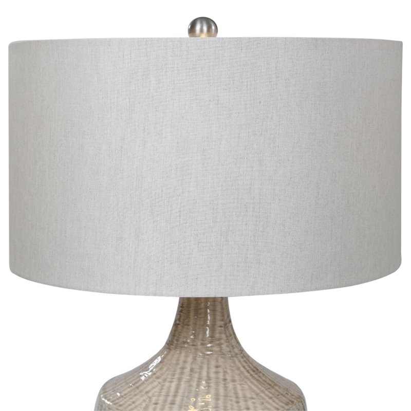 Bowery Hill Farmhouse Ceramic and Fabric Table Lamp in Light Gray