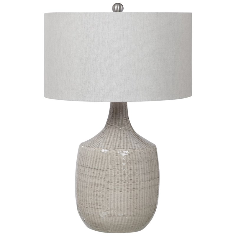 Bowery Hill Farmhouse Ceramic and Fabric Table Lamp in Light Gray