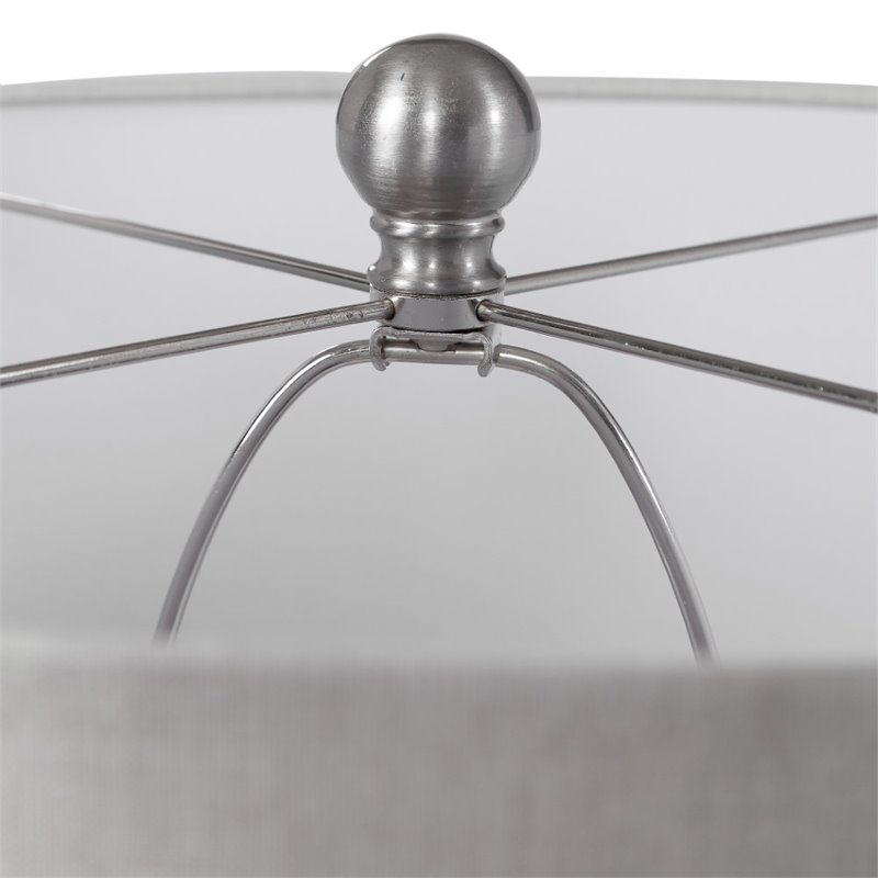 Bowery Hill Farmhouse Ceramic and Fabric Table Lamp in Light Gray