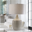 Bowery Hill Farmhouse Ceramic and Fabric Table Lamp in Light Gray