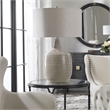 Bowery Hill Farmhouse Ceramic and Fabric Table Lamp in Light Gray