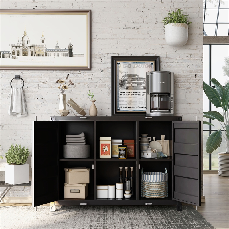 Bowery Hill Modern Metal 6-Shelf Console Table in Sand Black