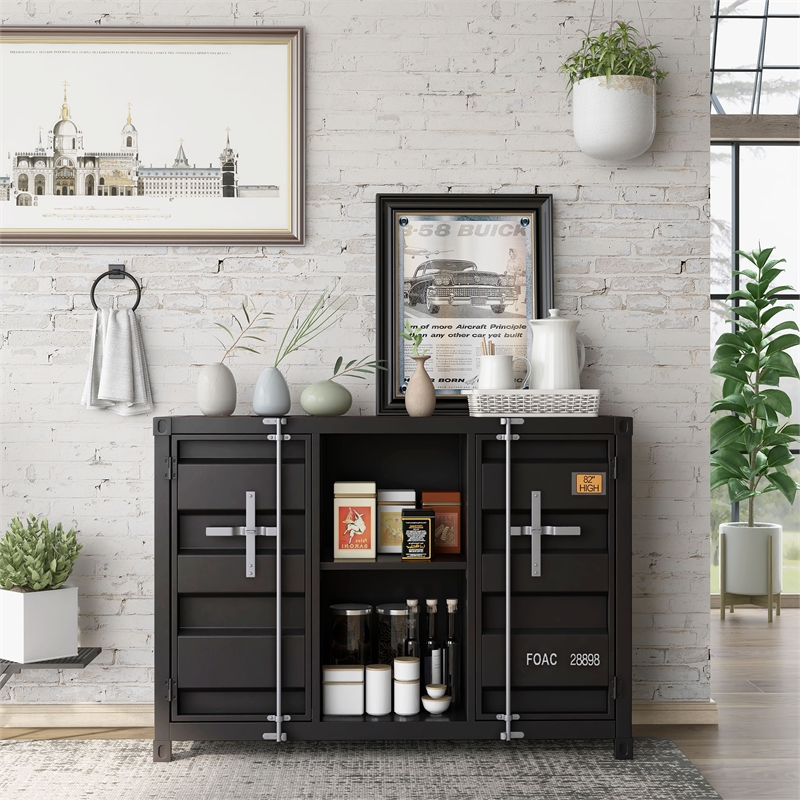Bowery Hill Modern Metal 6-Shelf Console Table in Sand Black