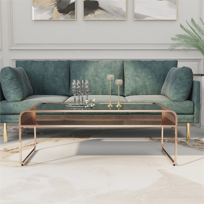 Bowery Hill Modern / Contemporary Glass Top Coffee Table in Gold