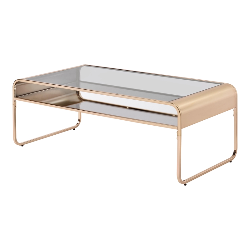 Bowery Hill Modern / Contemporary Glass Top Coffee Table in Gold