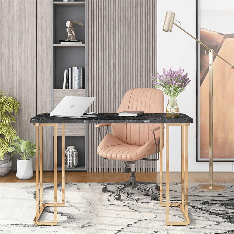 Bowery Hill Contemporary Metal Writing Desk with USB in Black