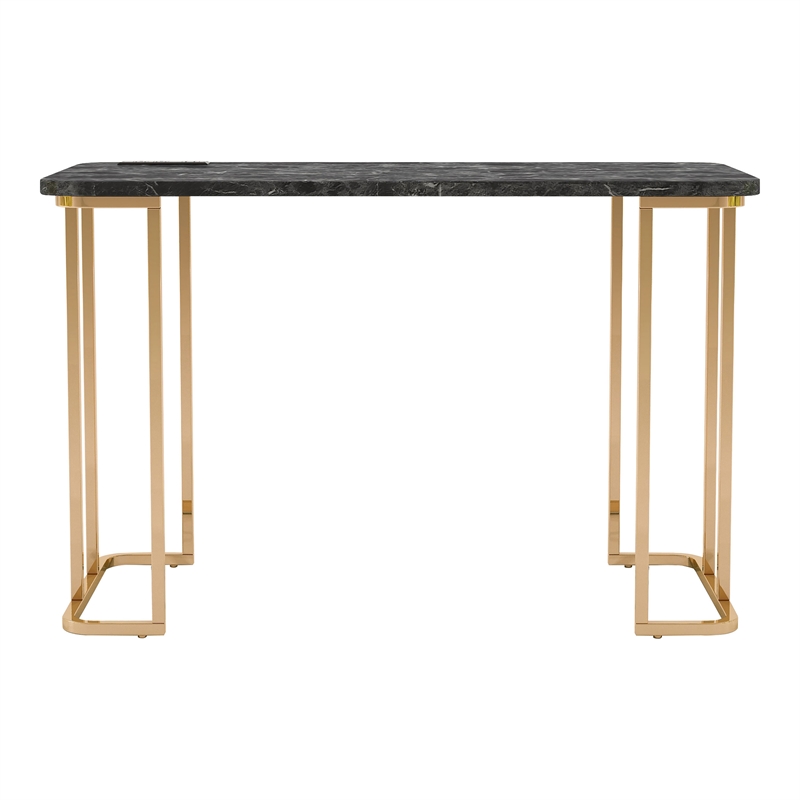 Bowery Hill Contemporary Metal Writing Desk with USB in Black