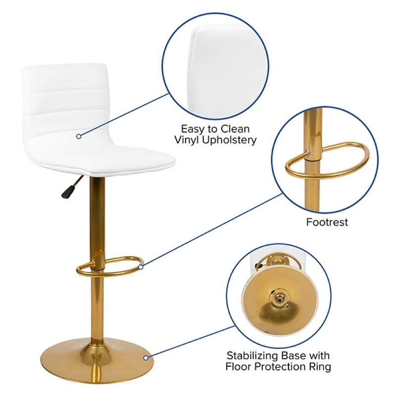 Bowery Hill Adjustable Faux Leather Bar Stool in White and Gold (Set of 2)