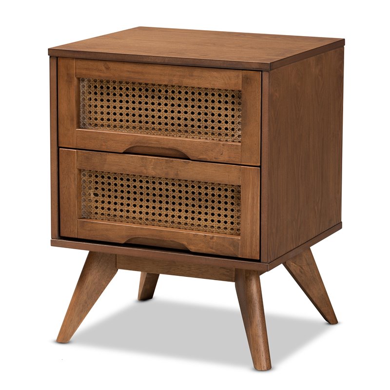 Bowery Hill Brown Finished Wood and Synthetic Rattan 2-Drawer Nightstand