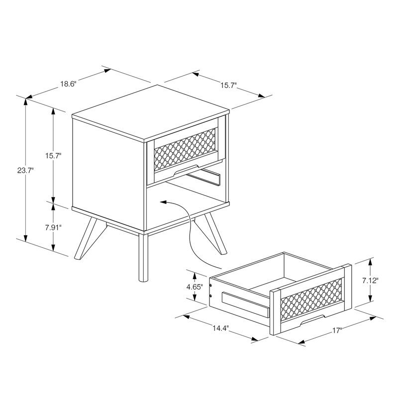 Bowery Hill Brown Finished Wood and Synthetic Rattan 2-Drawer Nightstand
