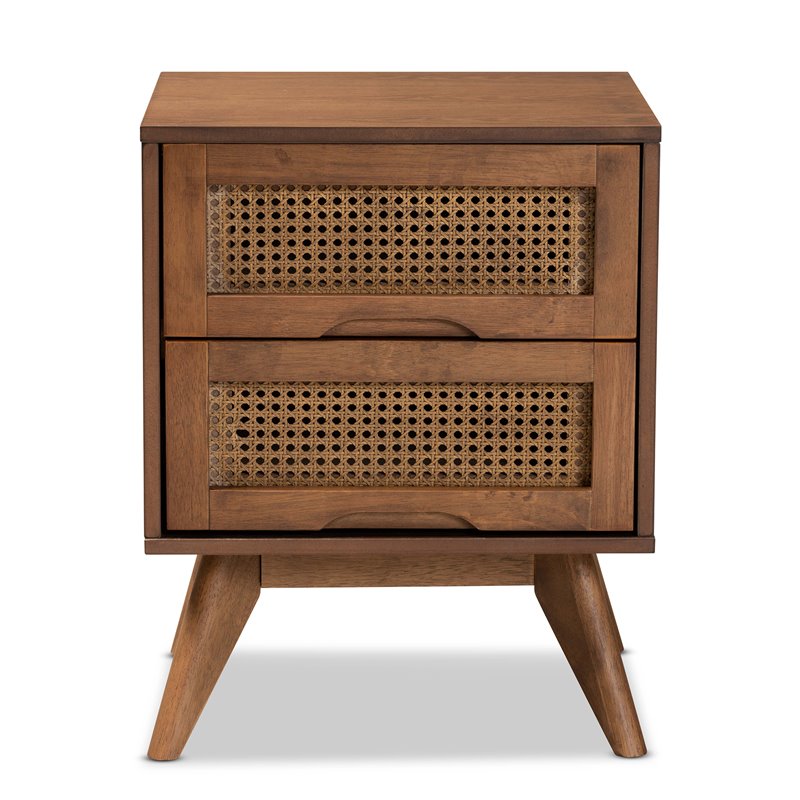 Bowery Hill Brown Finished Wood and Synthetic Rattan 2-Drawer Nightstand